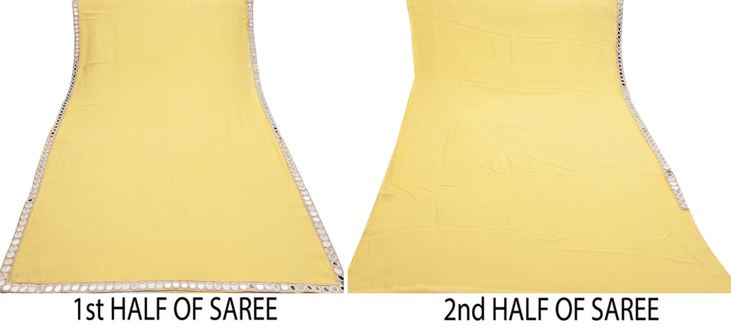 Rare Vintage Yellow Chiffon Silk Saree Hand Beaded Abu Jani Designer Sari 6 Yards Bollywood Party Wear Ethnic