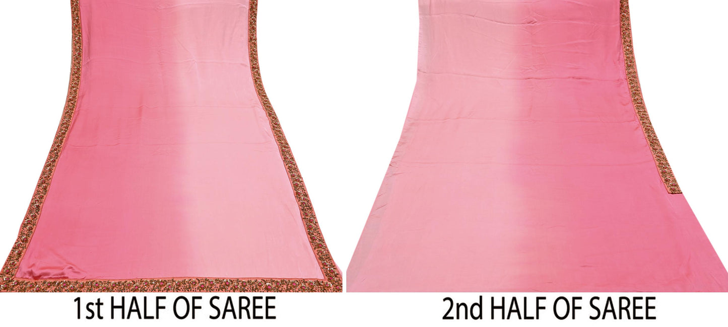 Rare Peach Pure Satin Silk Saree Zardozi Hand Embroidered Designer Sabyasachi Sari 5.5 Yard Bollywood Party Wear