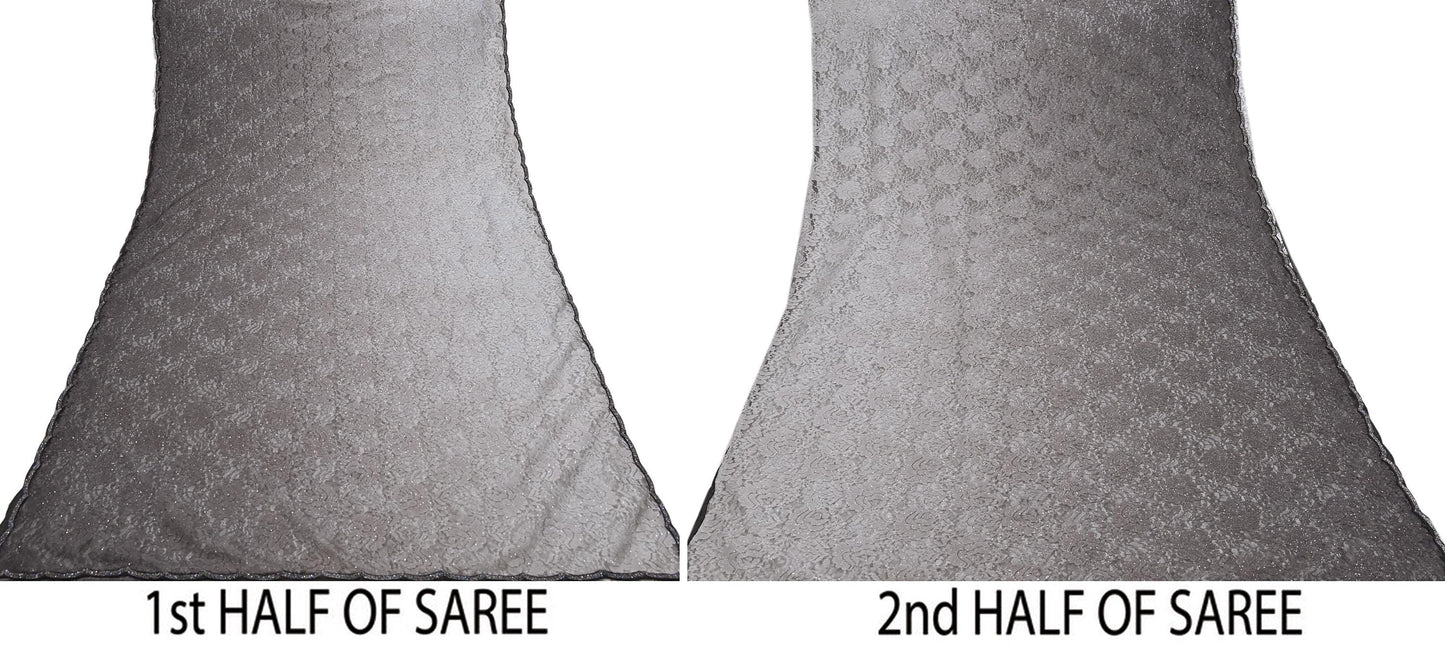 Vintage Gray Net Saree Heavy Hand Embroidery 5.5 Yards Soft Mesh Fabric Ideal for Crafting Wedding Wear Bollywood sarees
