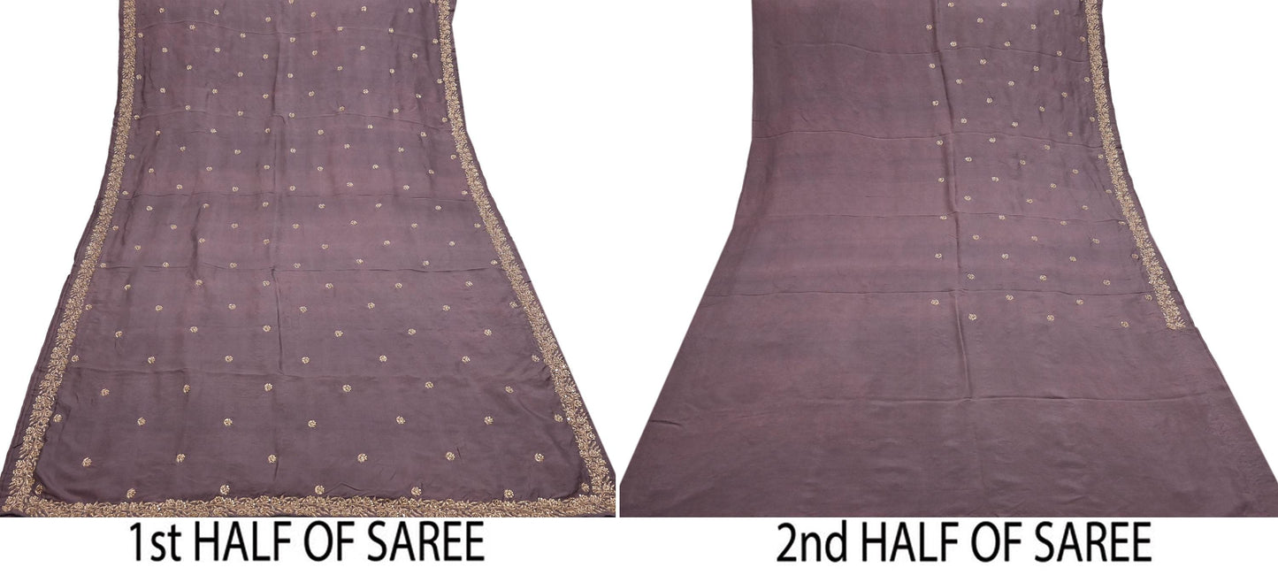 Rare Vintage Dusty Purple Pure Silk Saree Zardozi Hand Embroidered Designer Sabyasachi Sari 5.5 Yard Bollywood Party Wear
