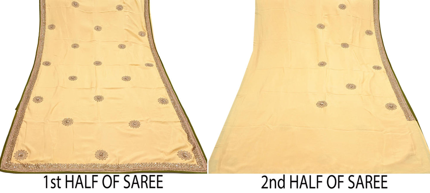 Rare Vintage Yellow Pure Silk Saree Zardozi Hand Embroidered Designer Sabyasachi Sari 5.5 Yard Bollywood Party Wear