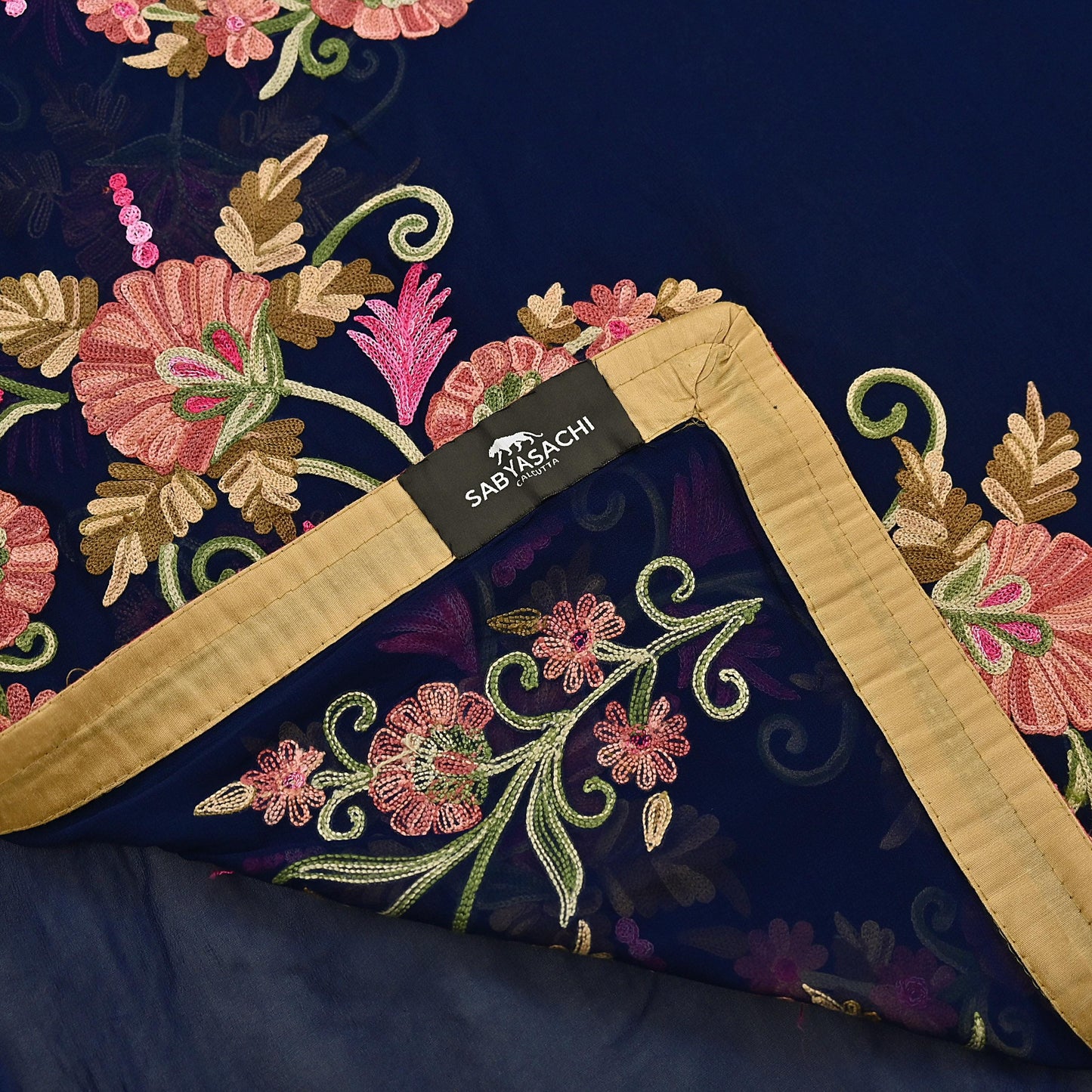 Rare Vintage Blue Georgette Silk Saree Zardozi Hand Embroidered Designer Sabyasachi Sari 5.5 Yard Bollywood Party Wear