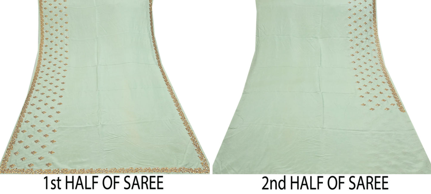 Rare Vintage Pista Green Pure Silk Saree Zardozi Gota Hand Embroidered Designer Sabyasachi Sari 5.5 Yard Bollywood Party Wear