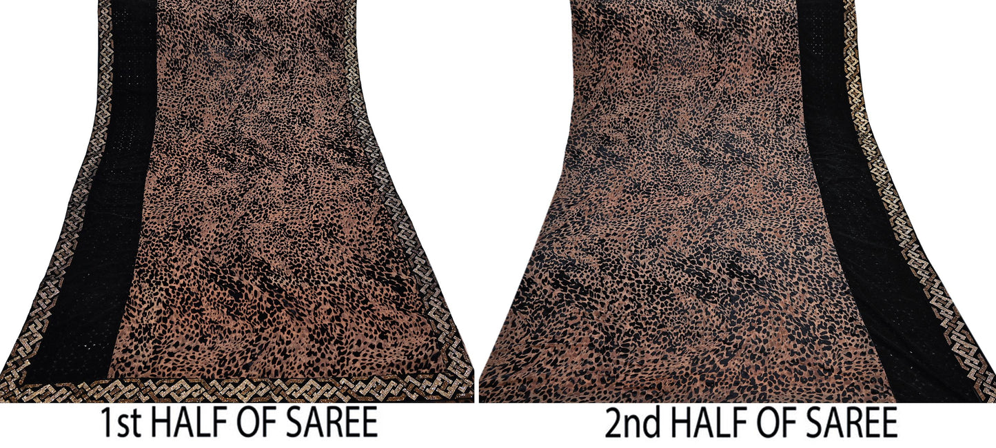 Vintage Brown & Black Brasso Saree Heavy Embroidery 5.5 Yards Soft Brasso Fabric Ideal for Crafting Wedding Wear Bollywood sarees