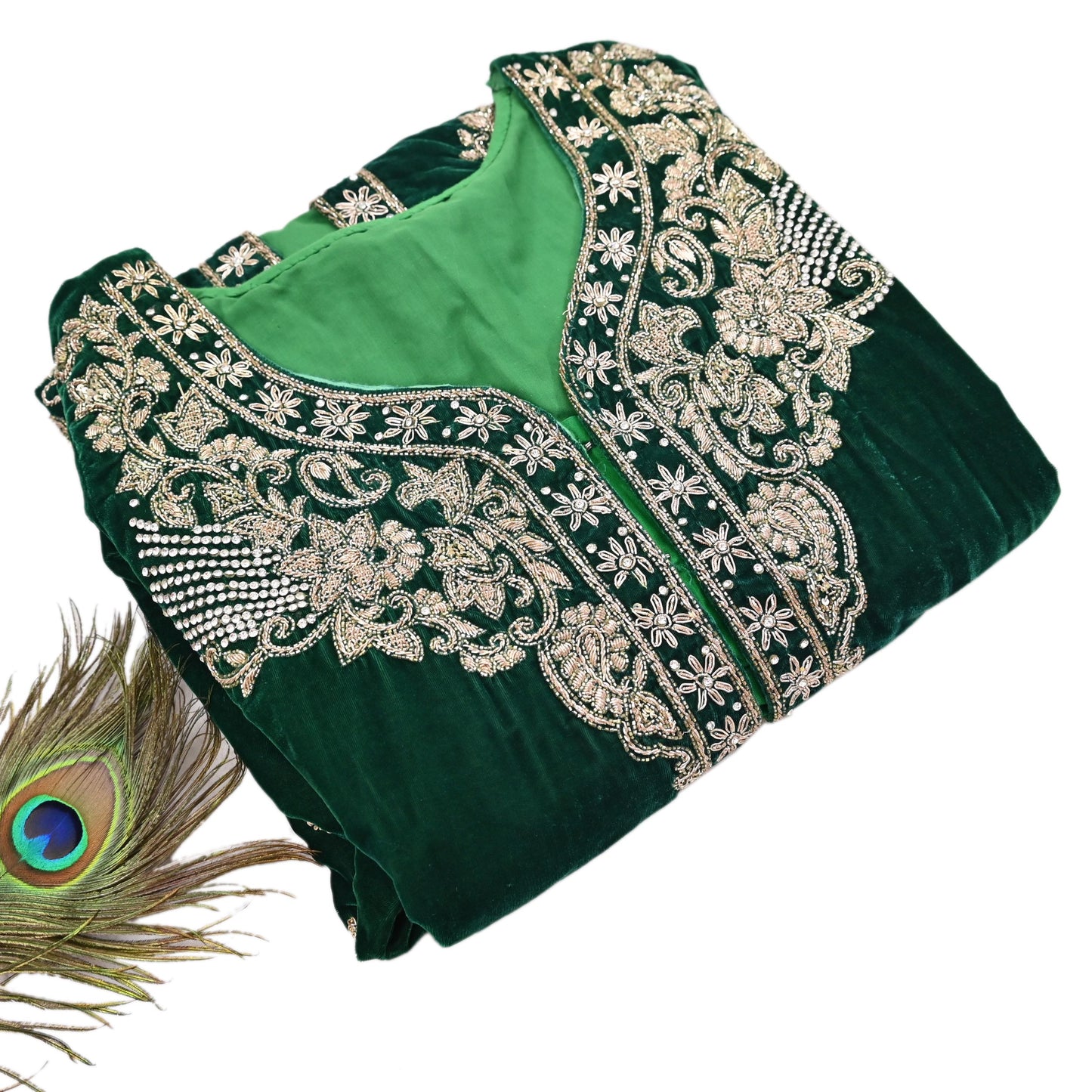 Green Velvet Straight Kurta Vintage Bollywood Dress Zardozi Embroidered Floor Length Ethnic Party Wear Wedding Outfit