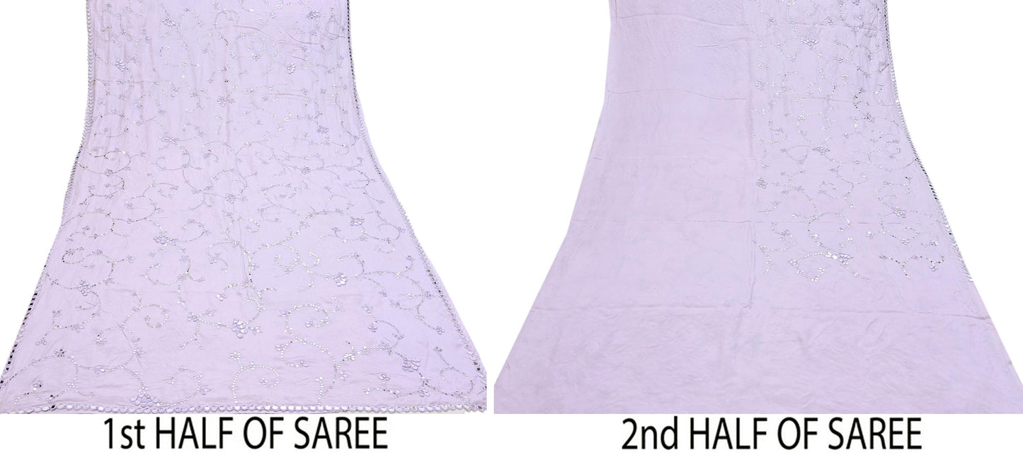 Rare Vintage Purple Pure Silk Saree Hand Beaded Abu Jani Designer Sari 5.5 Yards Bollywood Party Wear Ethnic