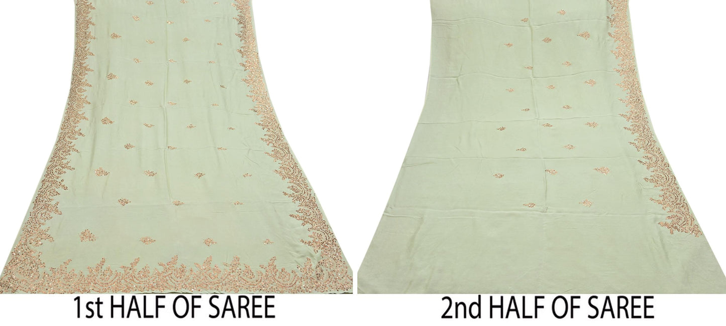 Rare Vintage Green Pure Silk Saree Hand Embroidered Designer Sabyasachi Sari 6 Yard Bollywood Party Wear