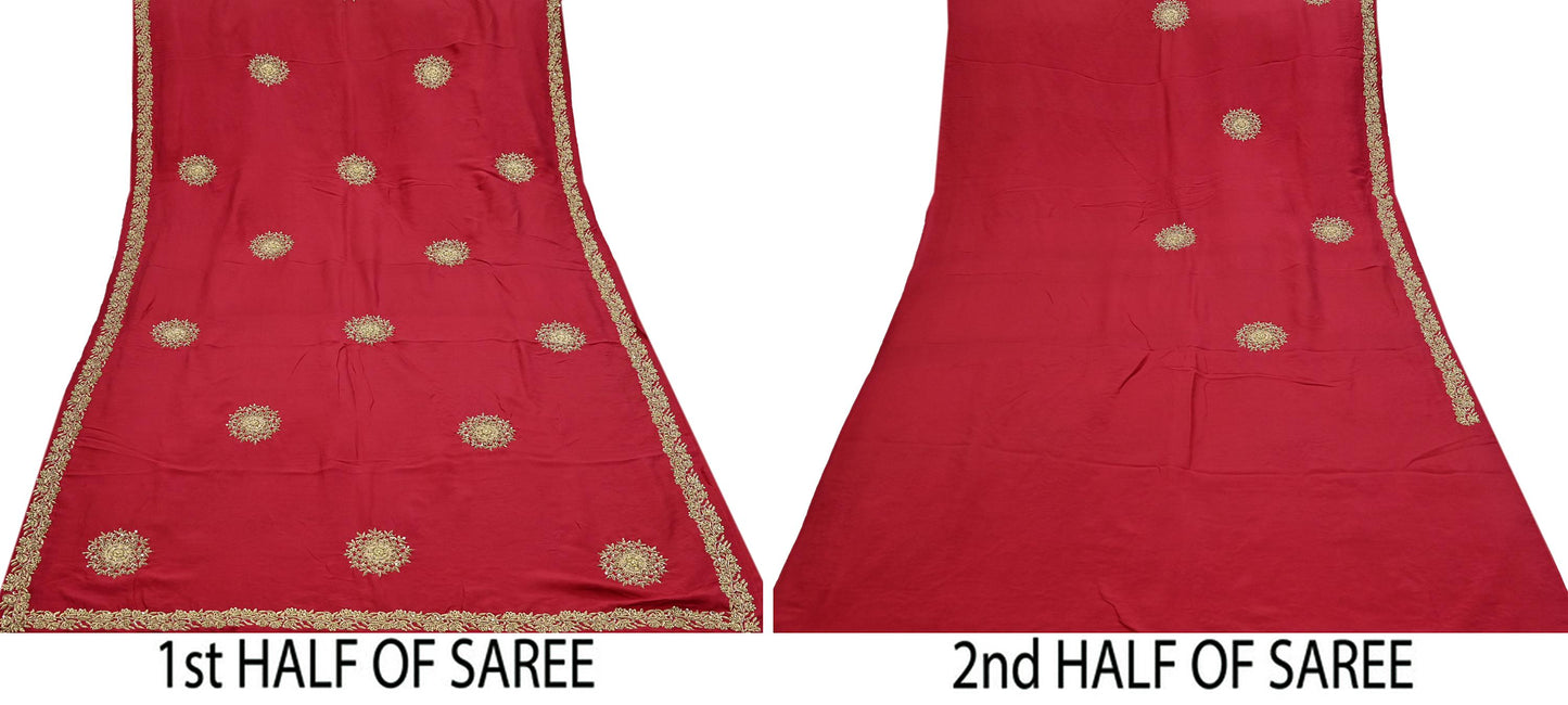 Rare Vintage Red Pure Silk Saree Zardozi Hand Embroidered Designer Sabyasachi Sari 5.5 Yard Bollywood Party Wear