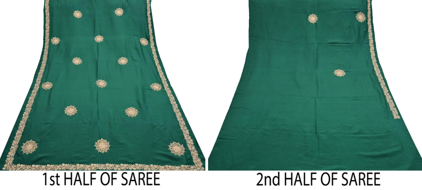 Rare Vintage Bottle Green Pure Silk Saree Zardozi Hand Embroidered Designer Sabyasachi Sari 5.5 Yard Bollywood Party Wear