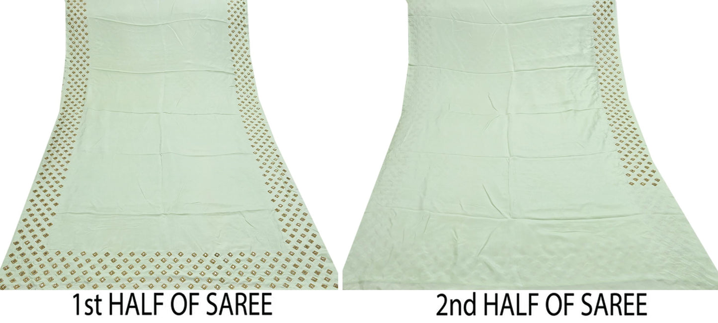Rare Vintage Green Pure Silk Saree Hand Embroidered Fabric 6 Yard Sari Bollywood Party Wear Ethnic Designer Saree