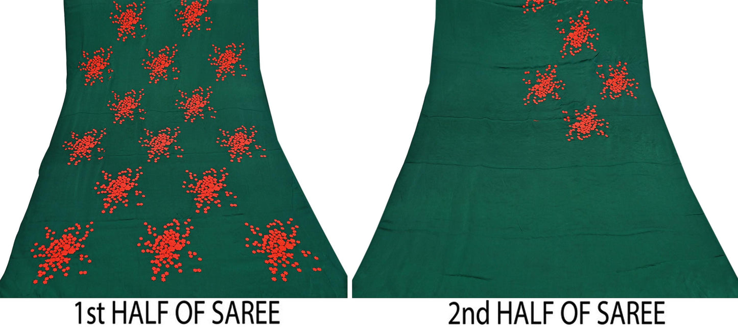 Rare Vintage Green Pure Satin Silk Saree Hand Embroidered Designer Abu Jani Sari 6 Yard Bollywood Party Wear