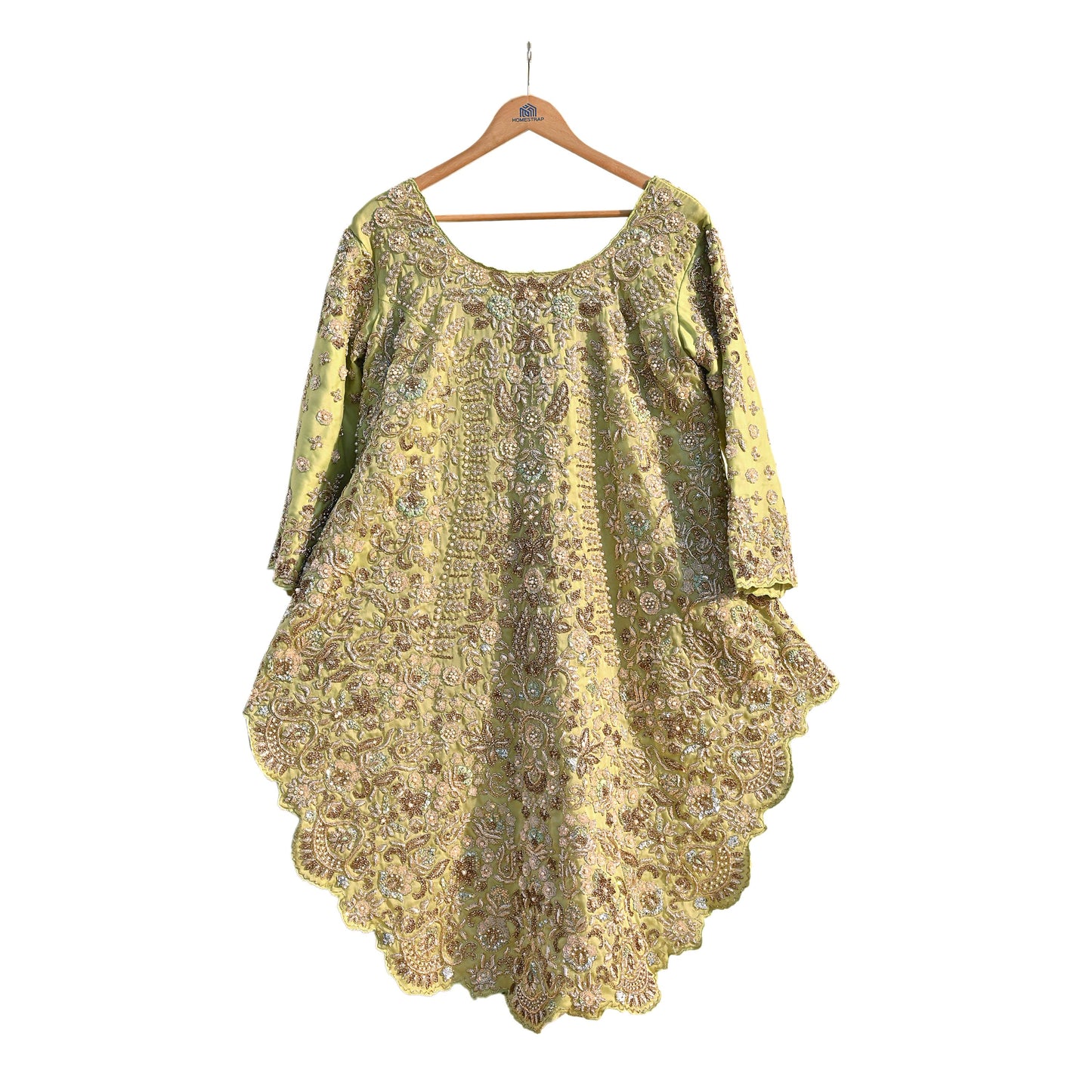 Vintage Green Organza Silk Anarkali Kurti Dress, Hand Embroidered Bollywood Ethnic Indian Festive Wear, Designer Kurta