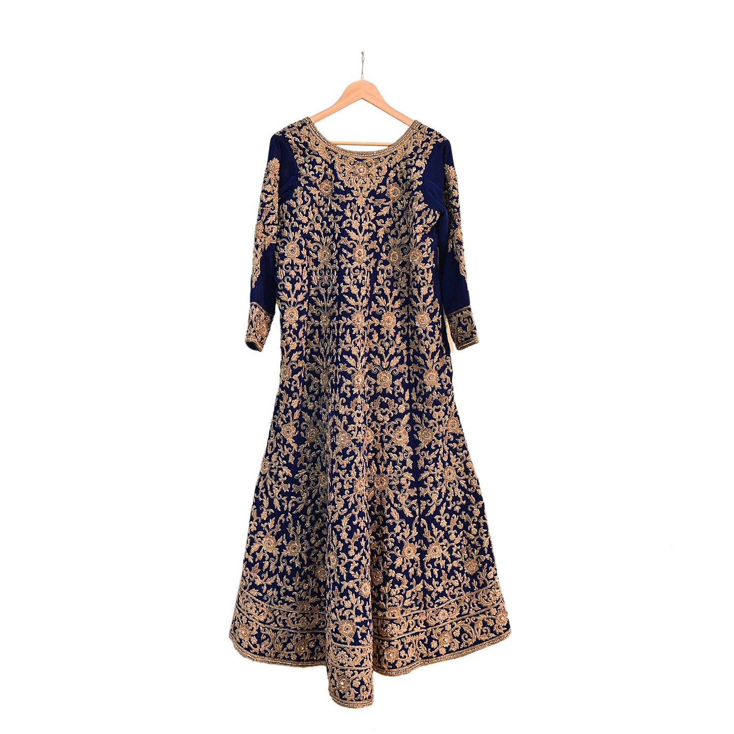 Royal Blue Velvet Anarkali style Gown Vintage Bollywood Dress hand Zardozi Embroidered Floor Length Ethnic Party Wear Wedding Outfit