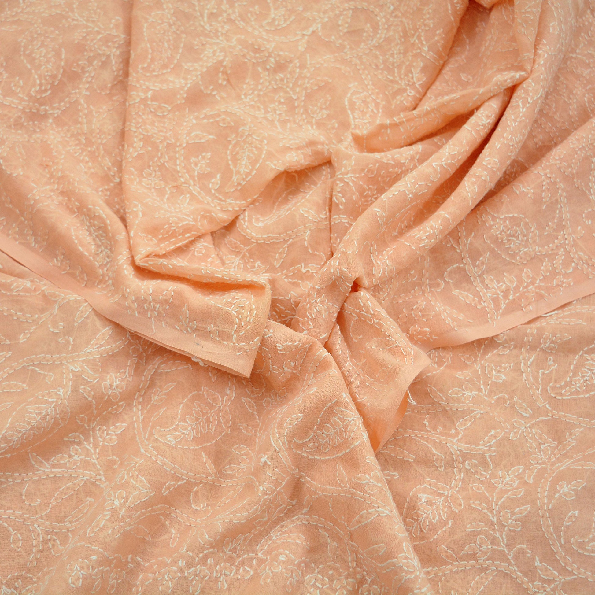 Indian Vintage Peach Dupatta Long Stole Pure Cotton Handmade Chikankari Scarves Veil Scarf Wrap Hippie Boho Soft