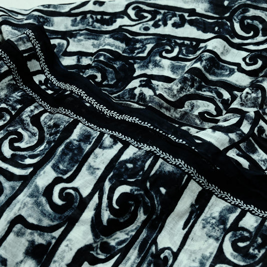 Indian Vintage Sari Black & White Printed Pure Cotton Sarees Craft Fabric 5Yd Sewing Soft Sarong Wrap Boho Paisley Quilting Crafting