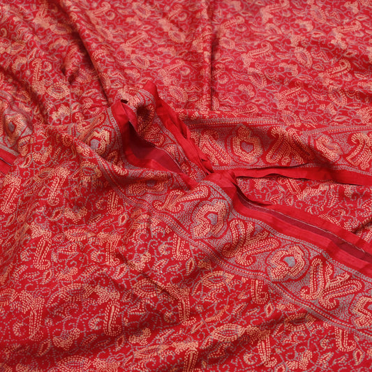 Indian Vintage Sari Red 100% Pure Silk Printed Saree Craft Fabric 6yd Sewing DressMaking  Soft Floral Crafting Quilting Upcycle