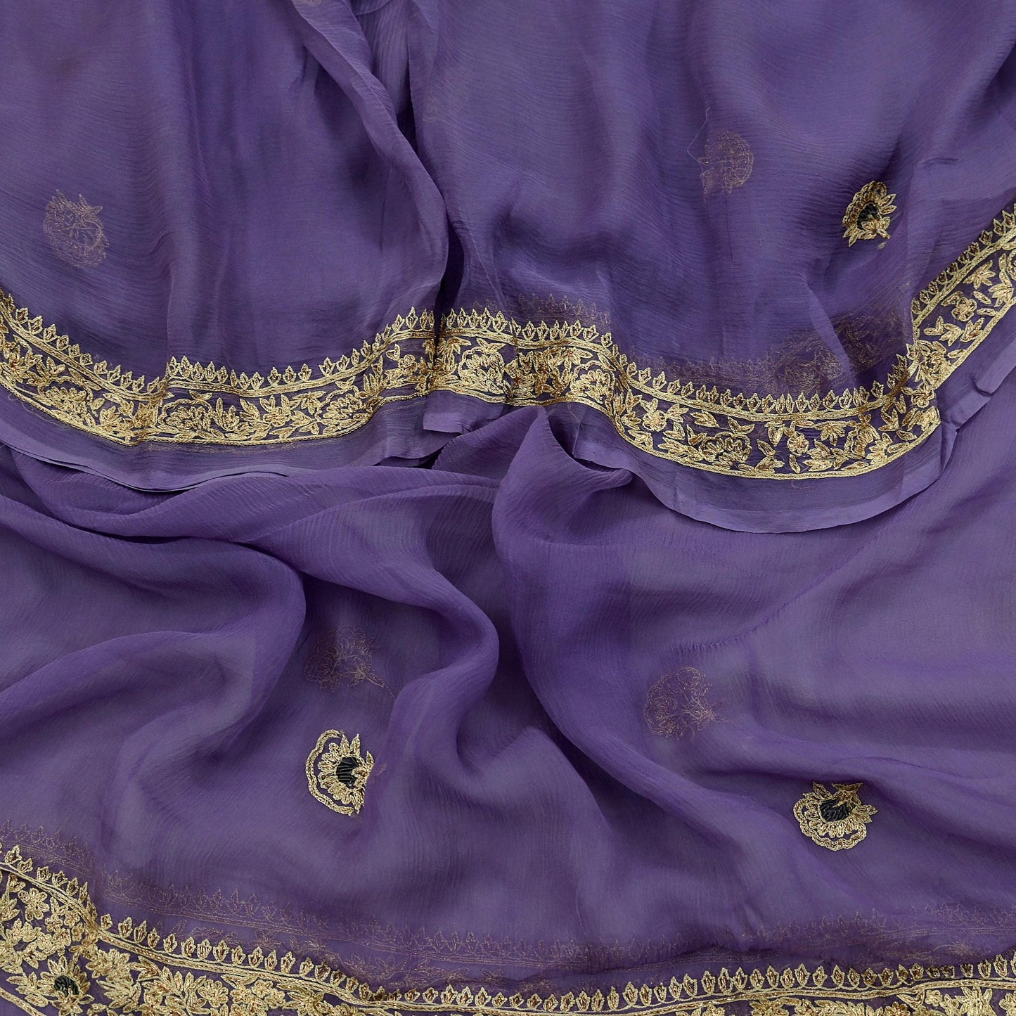 Indian Women Vintage Purple Dupatta Pure Chiffon silk Long Stole Hand Embroidered Hijab Scarves Veil Wrap soft Zari Zardozi
