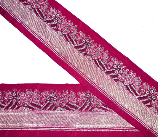 Indian Vintage Pink Sari Border Antique Woven Brocade Trim Craft Sewing Ribbon Recycled Sari Border Floral Craft Home Decor Gift Wrapping