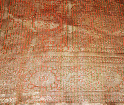 FREE EXPEDITED SHIPPING Indian Antique Vintage Heavy Wedding Sarees 100% Pure Silk Golden Orange Woven Banarasi Brocade Indian Sari Zari 5Yd