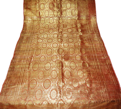 FREE EXPEDITED SHIPPING Indian Antique Vintage Heavy Wedding Sarees 100% Pure Silk Golden Orange Woven Banarasi Brocade Indian Sari Zari 5Yd