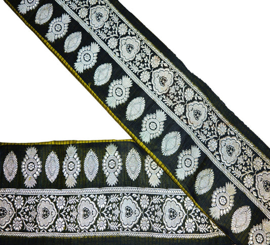 Indian Vintage Saree Border Black Woven Brocade Sari Trim Craft Sewing Floral Craft Trim Lace Sewing Ribbon Recycled Sari Border Home Deco