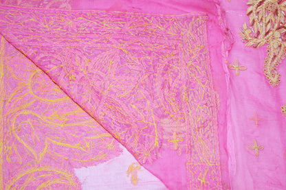 Indian Vintage Heavy Wedding Pink Dupatta Pure Chiffon Silk Long Stole Hand Embroidered Scarves Zardozi Zari Stole