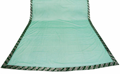 FREE EXPEDITED SHIPPING Indian Vintage Green Dupatta Net Mesh Long Stole Woven Scarves Brocade border work silver zari