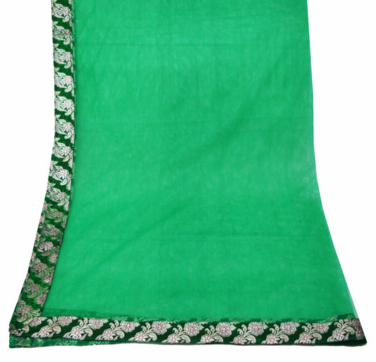 FREE EXPEDITED SHIPPING Indian Vintage Green Dupatta Net Mesh Long Stole Woven Scarves Brocade border work silver zari