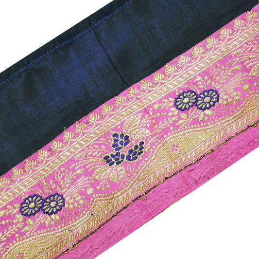 Indian Vintage Sari Border Pink & Blue Woven Banarasi Brocade Trim Craft Sewing Recycled Sari Border Zari pure Silk Home Decor Crafting