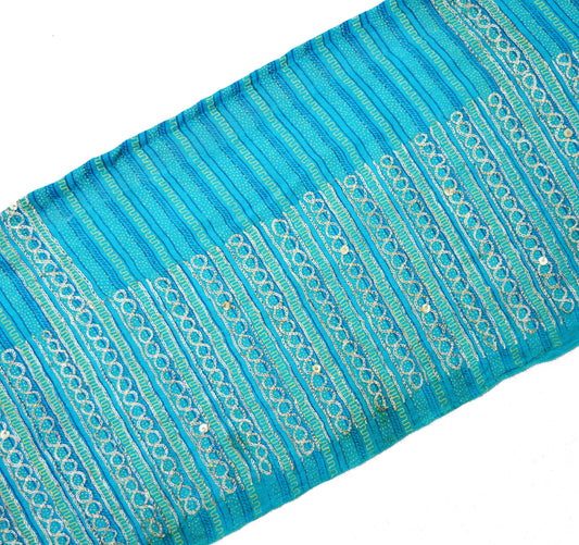 Indian Vintage Blue Sari Border Hand embroidered Trim Craft Sewing Recycled Sari Border Golden  Zari Pure Silk Home Decor Crafting