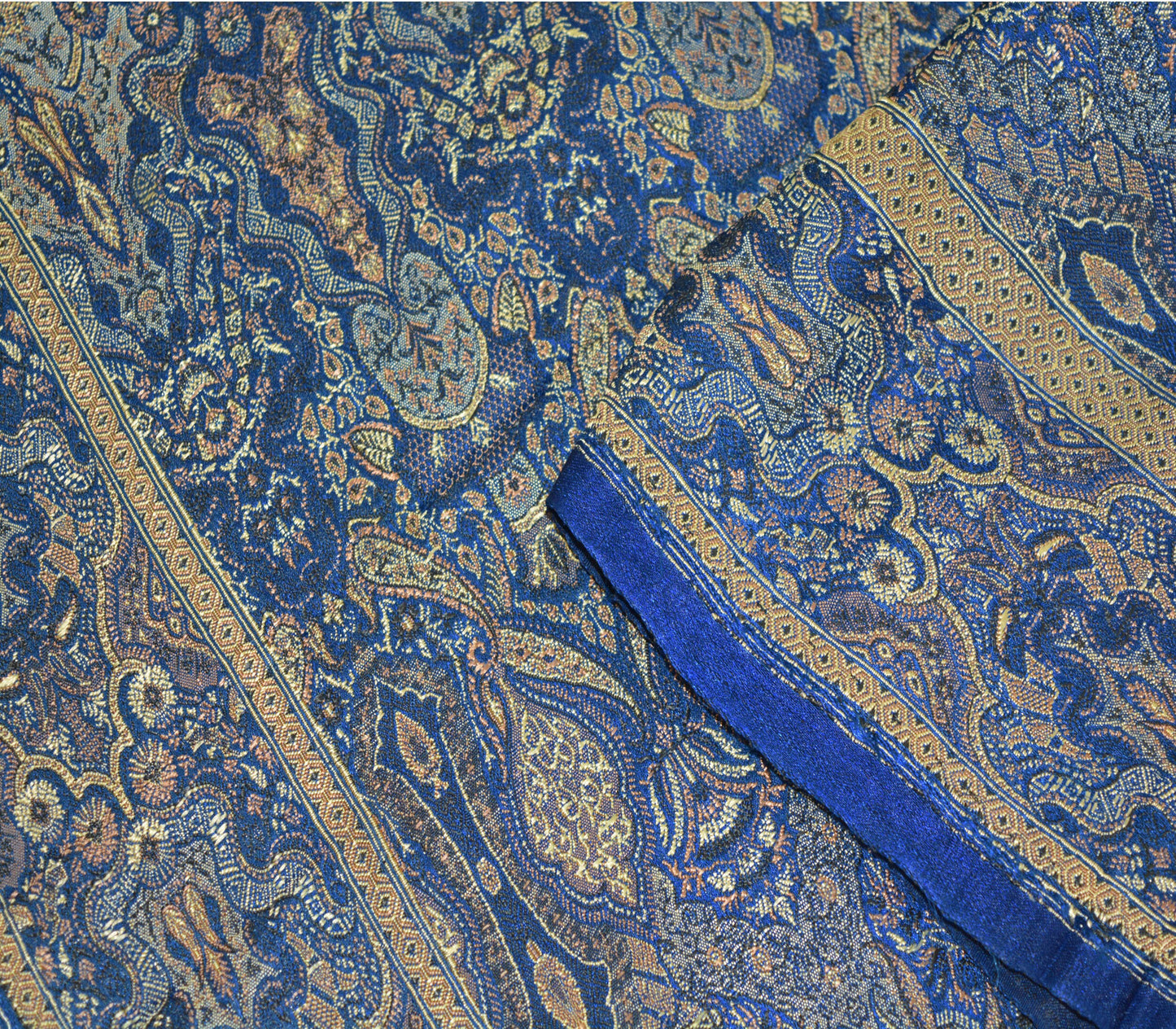 Vintage Blue Pure Satin silk Banarasi Brocade Hand Woven Fabric Design Indian Fabric 36"X43" Floral Design Sewing Ethnic