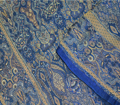 Vintage Blue Pure Satin silk Banarasi Brocade Hand Woven Fabric Design Indian Fabric 36"X43" Floral Design Sewing Ethnic