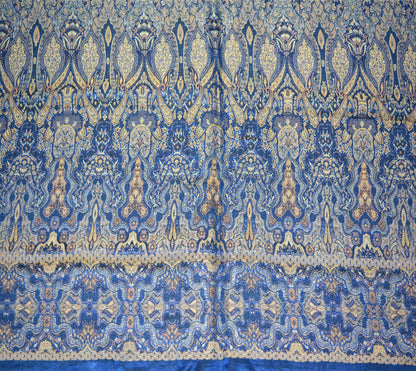 Vintage Blue Pure Satin silk Banarasi Brocade Hand Woven Fabric Design Indian Fabric 36"X43" Floral Design Sewing Ethnic
