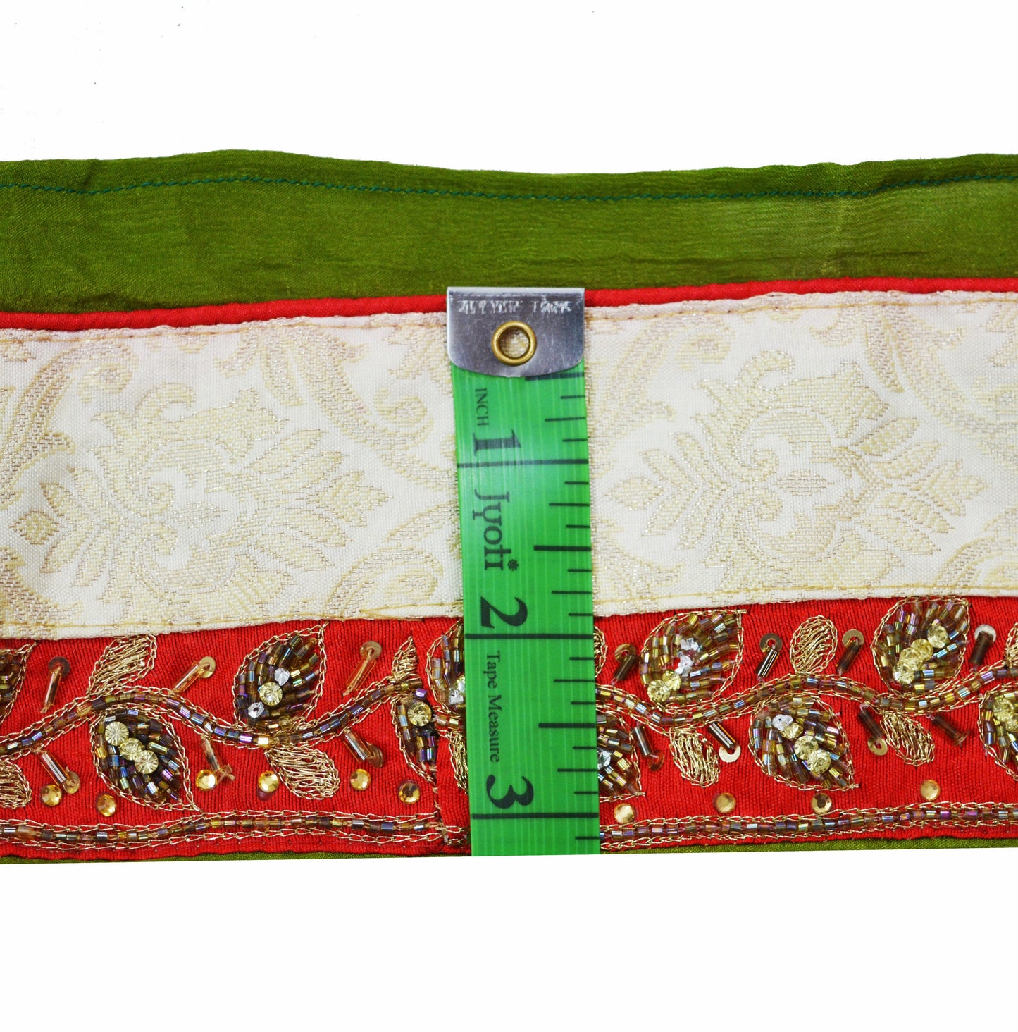 Indian Vintage Green Sari Border Hand Embroidered Indian Craft Trim Lace Sewing Sari Ribbon Recycled Sari Border Zari  Gift Wrapping