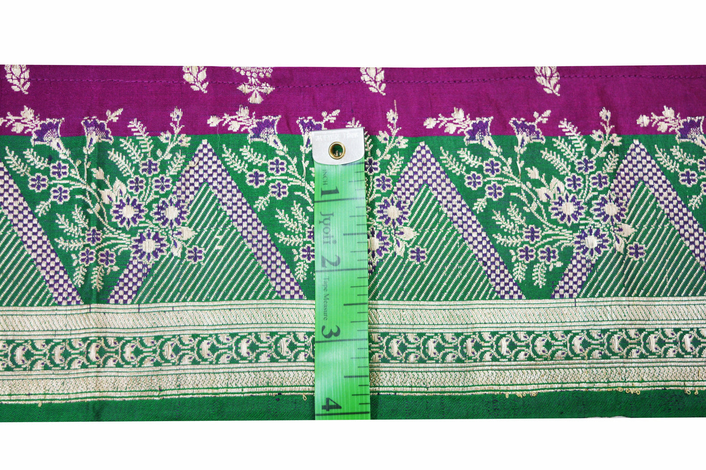 Indian Vintage Sari Border Purple & Green Woven Banarasi Brocade Trim Craft Sewing Recycled Sari Border Silver Zari Satin Silk Crafting