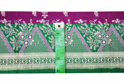 Indian Vintage Sari Border Purple & Green Woven Banarasi Brocade Trim Craft Sewing Recycled Sari Border Silver Zari Satin Silk Crafting