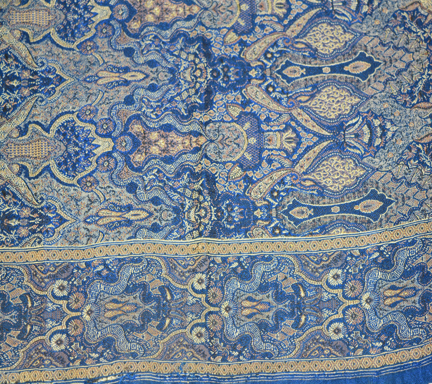 Vintage Blue Pure Satin silk Banarasi Brocade Hand Woven Fabric Design Indian Fabric 36"X43" Floral Design Sewing Ethnic