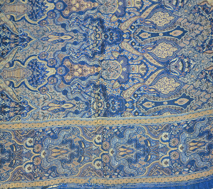 Vintage Blue Pure Satin silk Banarasi Brocade Hand Woven Fabric Design Indian Fabric 36"X43" Floral Design Sewing Ethnic