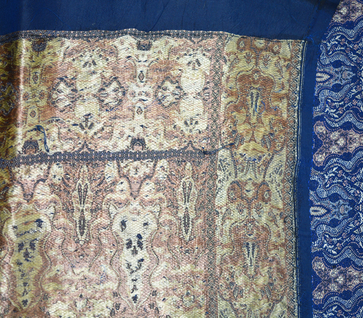 Vintage Blue Pure Satin silk Banarasi Brocade Hand Woven Fabric Design Indian Fabric 36"X43" Floral Design Sewing Ethnic