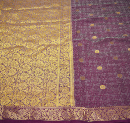 Indian Vintage Green & Purple Sarees Organza Woven Indian Sari Fabric 6Yard Sewing Ethnic Golden Zari Floral