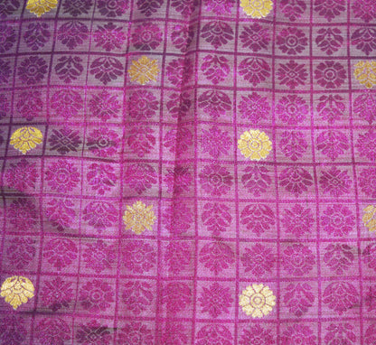 Indian Vintage Green & Purple Sarees Organza Woven Indian Sari Fabric 6Yard Sewing Ethnic Golden Zari Floral