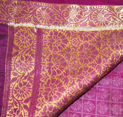 Indian Vintage Green & Purple Sarees Organza Woven Indian Sari Fabric 6Yard Sewing Ethnic Golden Zari Floral