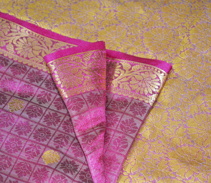 Indian Vintage Green & Purple Sarees Organza Woven Indian Sari Fabric 6Yard Sewing Ethnic Golden Zari Floral