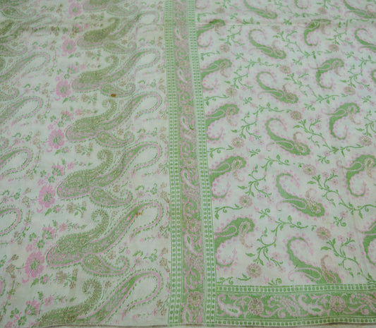 Indian Vintage Cream Heavy Saree Hand Woven 100% Pure Silk Indian Sari Fabric 5Yard Silk Sari Ethnic Floral & Paisley Design