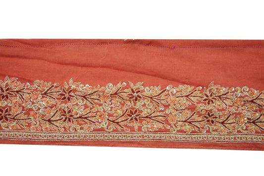 Indian Vintage Peach Sari Border Hand Embroidered Indian Craft Trim Lace Sewing Sari Ribbon Recycled Sari Border Zardozi Dabka Decor