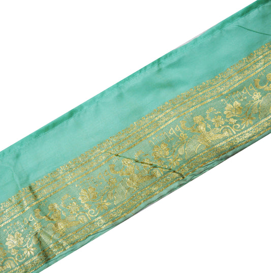 Indian Vintage Sari Border Greenn Woven Sari Trim Craft Sewing Recycled Sari Border Zari Pure Silk Home Decor Crafting Lady Design