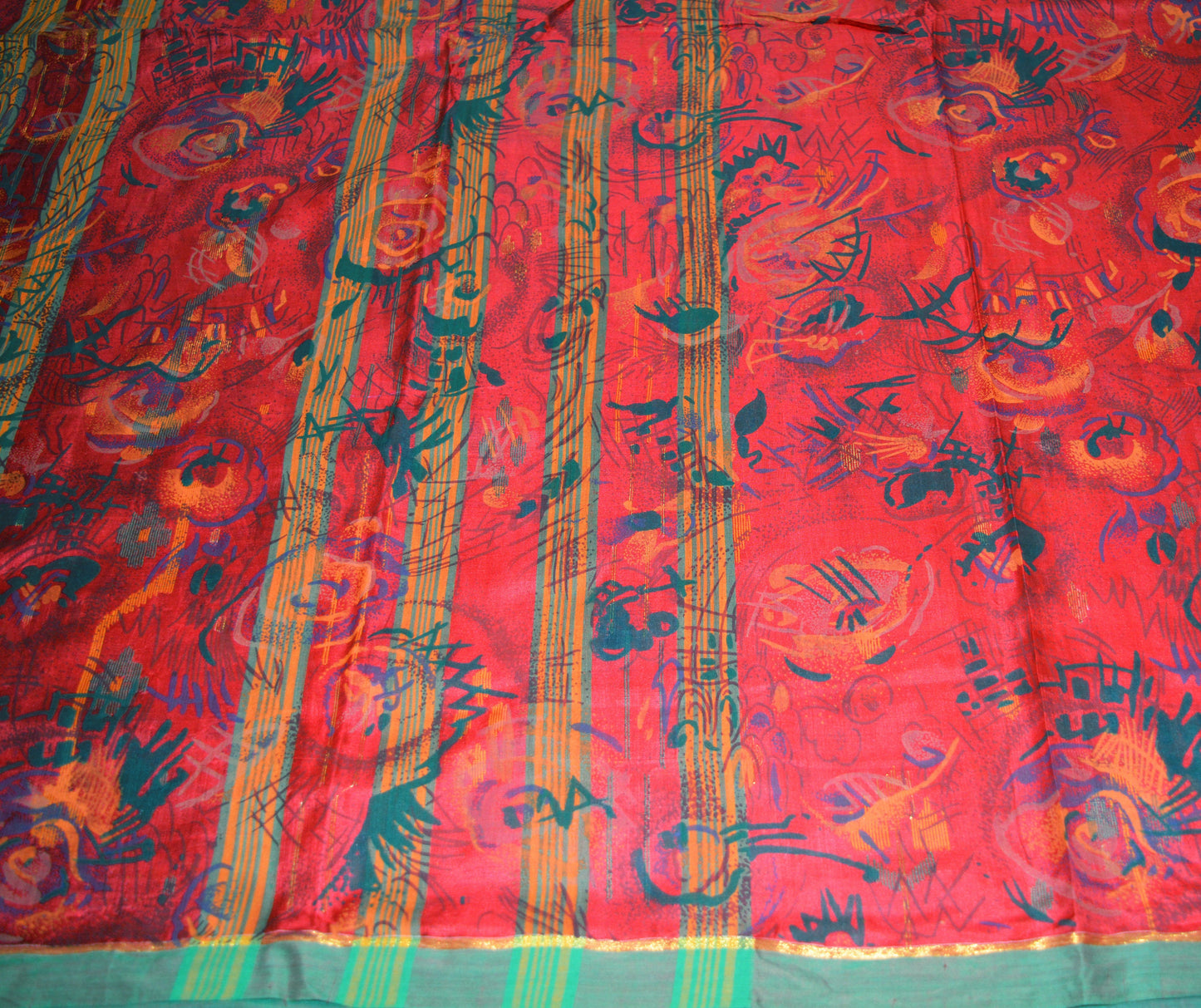 Indian Vintage Sari Red 100% Pure Silk Printed Saree 5yard Sewing Craft Fabric DressMaking Soft Golden Zari Floral