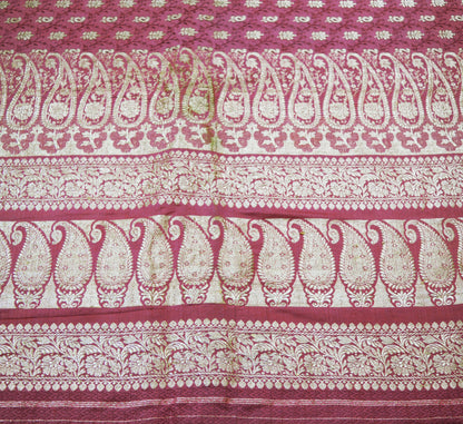 Indian Vintage Heavy Sari Wedding Pure Satin Silk Pink Woven Banarasi Brocade Saree Golden Zari 5Yard