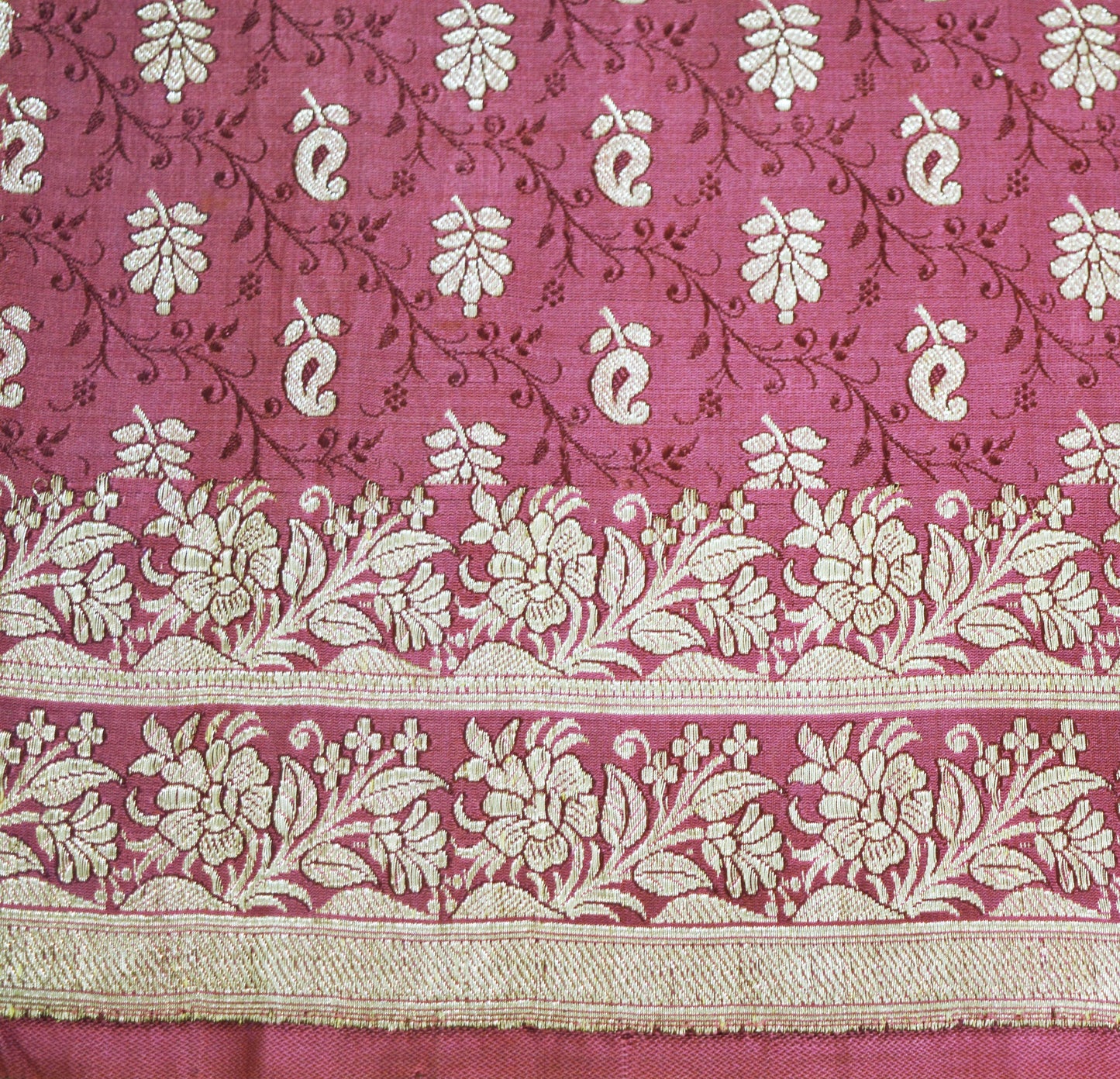 Indian Vintage Heavy Sari Wedding Pure Satin Silk Pink Woven Banarasi Brocade Saree Golden Zari 5Yard