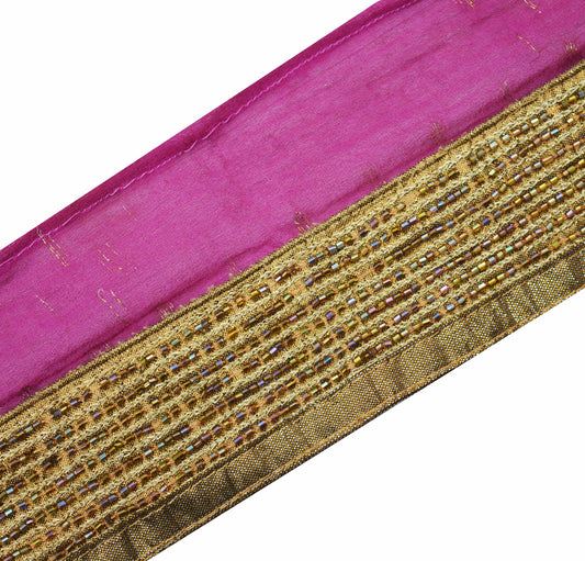 Indian Vintage PInk Sari Border Hand Embroidered Indian Craft Trim Lace Sewing Sari Ribbon Recycled Sari Border Zari  Decor Glass Beaded